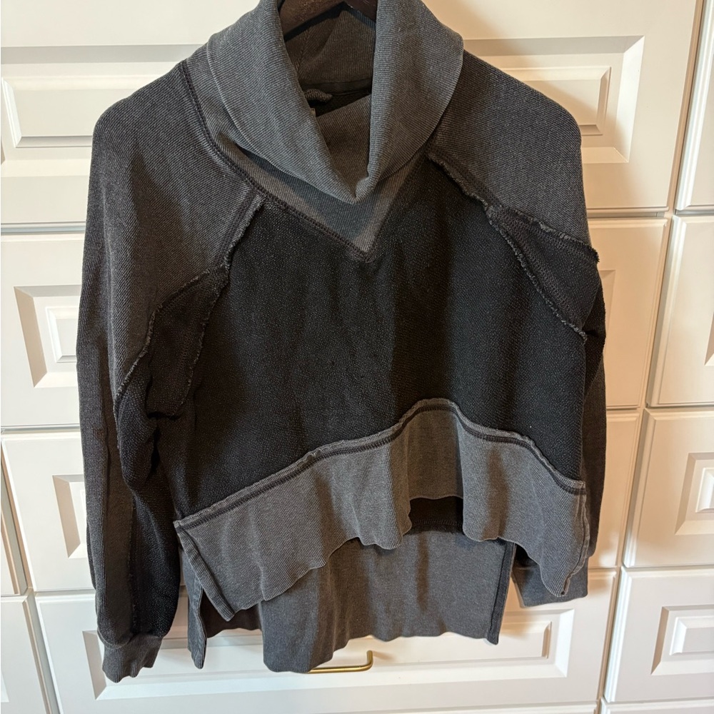 We The Free Two-Tone Gray Black Funnel Neck Sweatshirt